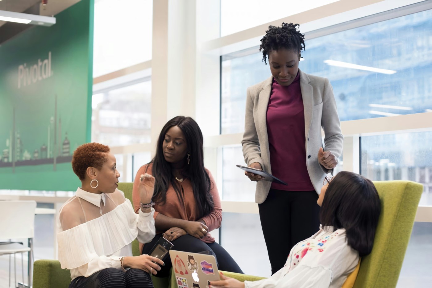 Women collaborating in a bright workspace